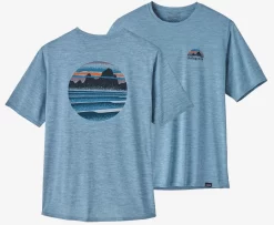 T-Shirt Patagonia Men Cap Cool Daily Graphic Shirt Skyline Stencil Steam Blue X Dye