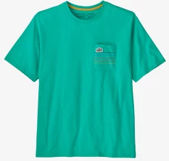 T-Shirt Patagonia Men Line Logo Ridge Stripe Organic Pocket Fresh Teal