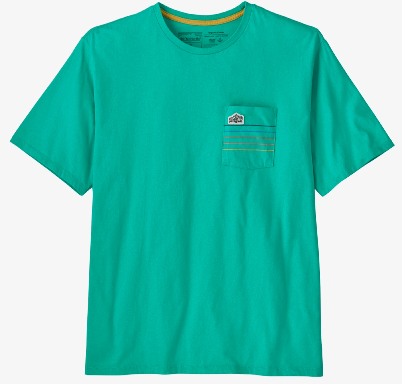 T-Shirt Patagonia Men Line Logo Ridge Stripe Organic Pocket Fresh Teal