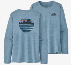Longsleeve Patagonia Women Cap Cool Daily Graphic Shirt Skyline Stencil Steam Blue X Dye