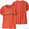 T-Shirt Patagonia Women Cap Cool Daily Graphic Shirt Ridge Rise Stripe Quartz Coral X Dye -Patagonië Outdoor Sportkleding 4525020coral201