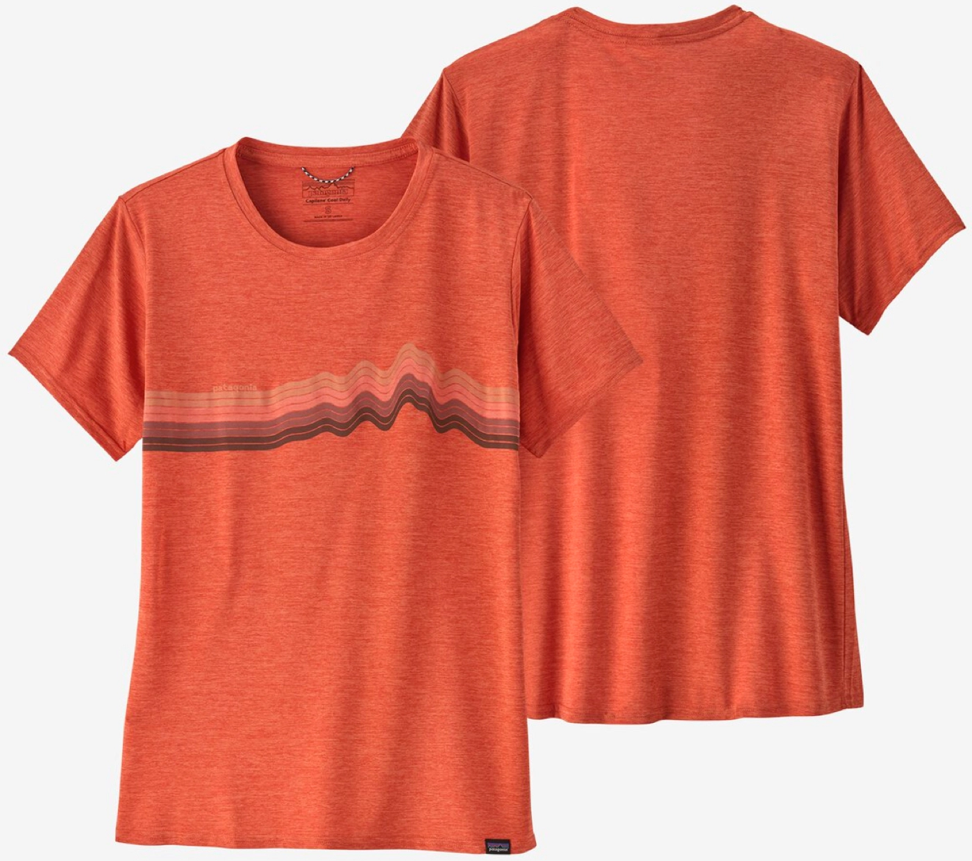 T-Shirt Patagonia Women Cap Cool Daily Graphic Shirt Ridge Rise Stripe Quartz Coral X Dye 3 T-Shirt Patagonia Women Cap Cool Daily Graphic Shirt Ridge Rise Stripe Quartz Coral X Dye