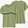 T-Shirt Patagonia Women Cap Cool Daily Graphic Shirt Ridge Rise Stripe Salvia Green X Dye -Patagonië Outdoor Sportkleding 4525020groen201