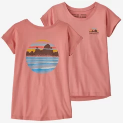 T-Shirt Patagonia Girls Regenerative Organic Certified Cotton Graphic Skyline Stencil Sunfade Pink