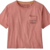 T-Shirt Patagonia Women 73 Skyline Organic Easy Cut Pocket Tee Sunfade Pink -Patagonië Outdoor Sportkleding wbs23 37532 sfpi